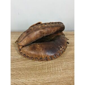Vintage Wilson Snap Action Leather Catchers Mitt Left Hand Baseball Glove Brown